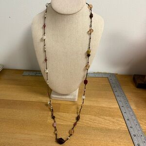Earth tone layered long string necklace with glass beads
